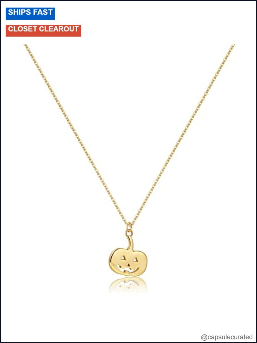 18K Gold Plated Pumpkin Ghost Hammered Coin Dainty Pendant Necklace with 16+2